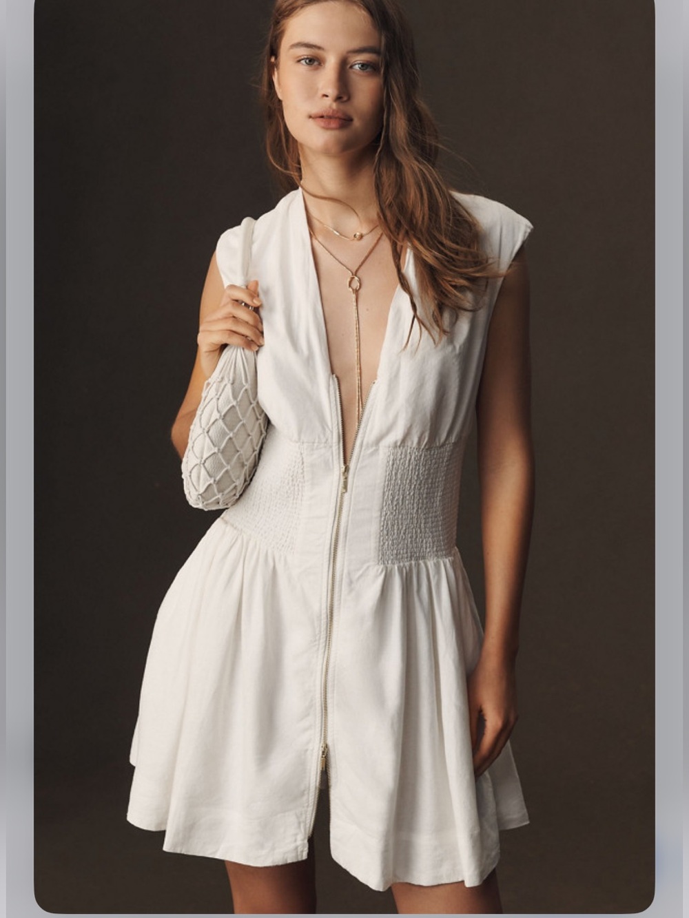 NWOT Anthropologie  Tommie cap-sleeve smocked mini dress in Linen